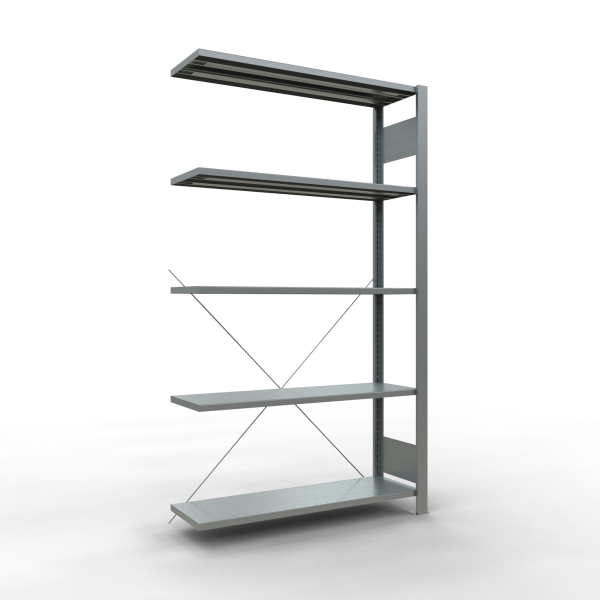 AB, Office Plug-in-Rack MULTIplus85, 1.800 x 1.000 x 300, 5 Shelves, Cross Brace, Galvanized, without Stop Strip