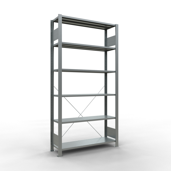 SB, Office Plug-in-Rack MULTIplus85, 2.000 x 1.000 x 300, 6 Shelves, Cross Brace, Galvanized, without Stop Strip