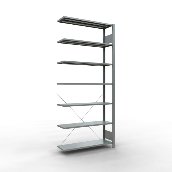AB, Office Plug-in-Rack MULTIplus85, 2.300 x 1.000 x 300, 7 Shelves, Cross Brace, Galvanized, without Stop Strip