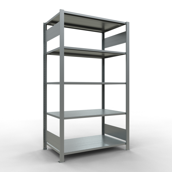 SB, Office Plug-in-Rack MULTIplus150, 1.800 x 1.000 x 600, 5 Shelves, Face Beams, Galvanized, without Middle-Stop Strip
