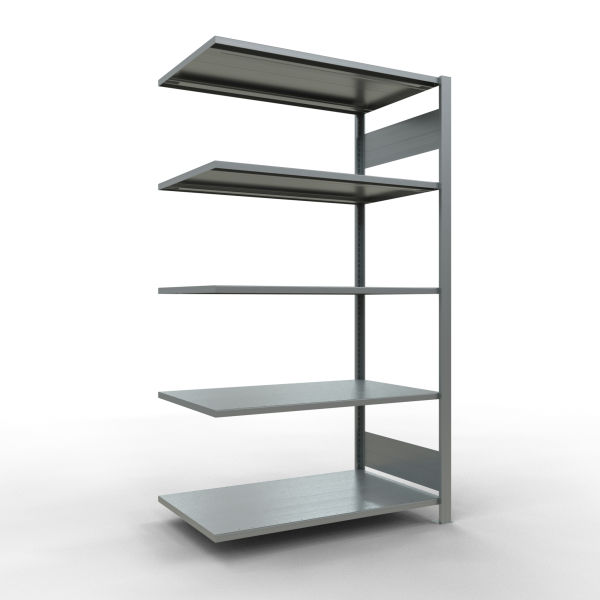 AB, Office Plug-in-Rack MULTIplus150, 1.800 x 1.000 x 600, 5 Shelves, Face Beams, Galvanized, without Middle-Stop Strip