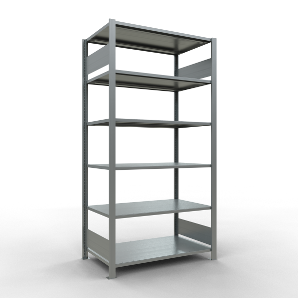 SB, Office Plug-in-Rack MULTIplus150, 2.000 x 1.000 x 600, 6 Shelves, Face Beams, Galvanized, without Middle-Stop Strip