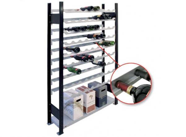 AB, Wine-Bottle-Rack 1.800 x 1.000 x 250 mm, Black/Silver, 9 Levels for 72 Bottles